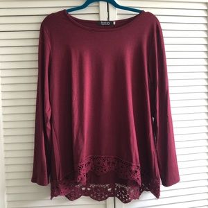 Never worn L maroon long sleeve top with lace!